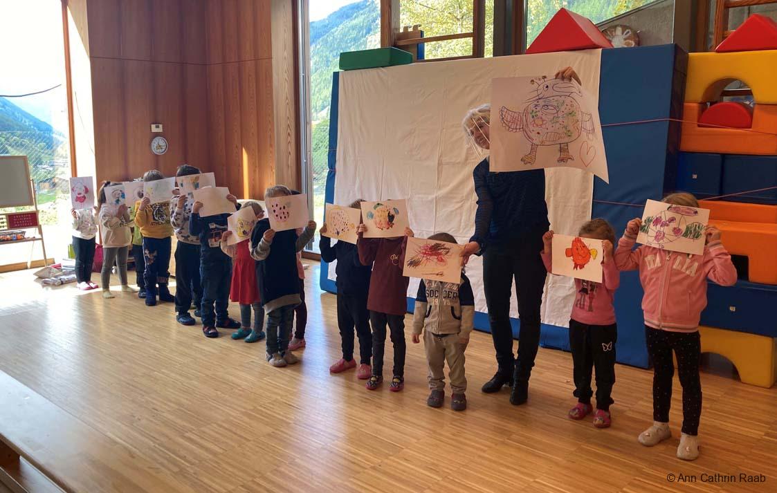 Lesung und Workshop im Kindergarten St. Peter im Ahrntal (JUKIBUZ-Veranstaltung), Südtirol 2021