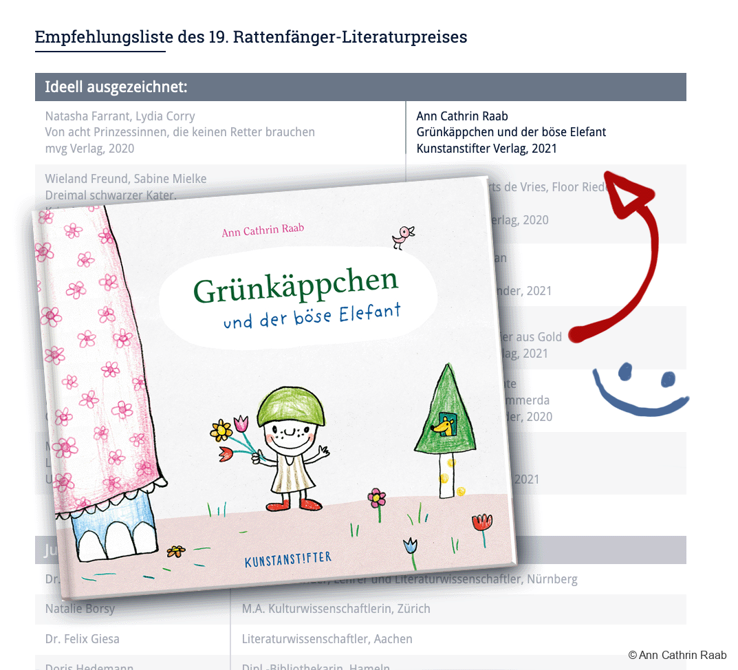 Grünkäppchen und der böse Elefant ist auf der Empfehlungsliste des 19. Rattenfänger-Literaturpreises