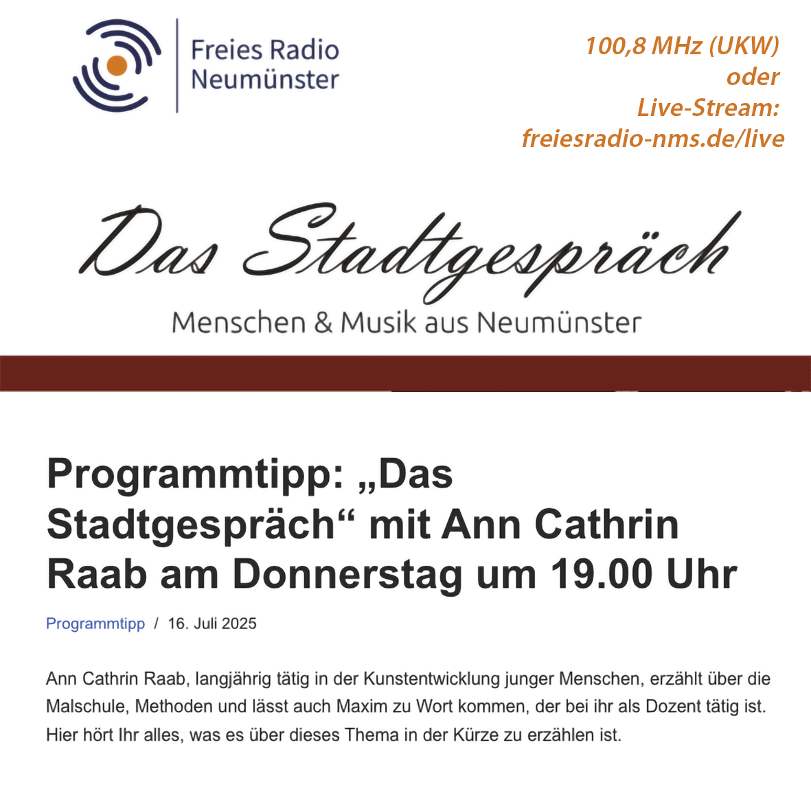 „Das Stadtgespräch“ im FRN